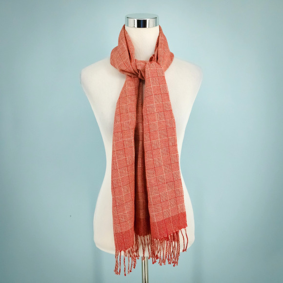 Kuna Accessories - Kuna Red Plaid Print Baby Alpaca Soft Rectangle Fringe Ends Winter Scarf